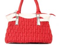 PVC Fashion Handbag with self print, double shoulder straps & trim in contrast color.