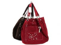 Tote bag with top magnetic closure, detachable double handle and stud details. Made of faux suede.