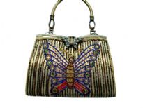 Hand beaded butterfly embroidered single handle evening bag.