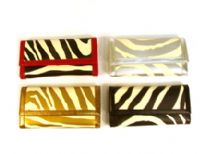 Designer Inspired Zebra Print PU Check Book wallet. Wallet has a magnetic closure. Made of faux leather.