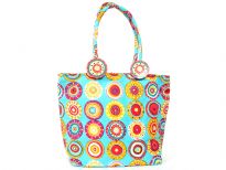 Multi colored designed beach bag made with ajustable shoulder straps.  Made of 100% Cotton. 