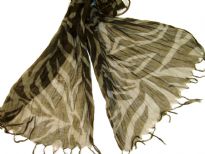 Zebra print 100% viscose scarf which is crinkled & lightweight. Packed in a twisted manner which helps keeps the crinkles for long time. Threads like fringes at its ends.