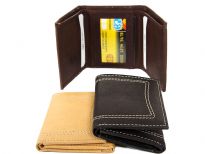 Carry your money in style. This is a genuine leather tri-fold double bill mens wallet. This wallet has 6 credit card slots and 1 ID window. As this is genuine leather, please be aware that there will be some small creases and nicks in the leather but the wallet are all brand new. 
