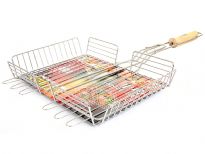 Stainless Steel BBQ Grilling Basket - Deep with wooden handle