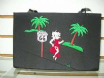Betty Boop Microfibre Route 66 Bag with magnetic lock. Madw with fabric and double handle. 