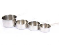 Stainless steel 4 pieces set of measuring cups. Made in India.