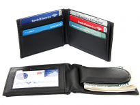 Carry your money in style. This is a made made leather magnetic money clip, 6 credit card, and 1 ID holder. As this is genuine leather, please be aware that there will be some small creases and nicks in the leather but the wallet are all brand new. 