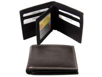 Carry your money in style. This is a genuine leather bifold double bill mens wallet. This wallet features 9 credit card slots, 1 ID windows in the center flap. As this is genuine leather, please be aware that there will be some small creases and nicks in the leather but the wallet are all brand new.