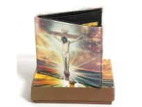 Jesus Christ Printed Men faux leather bi-fold wallet with box.