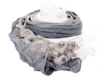 Triple Tone Crinkled 100% Polyester Scarf in shades of grey, silver & white. Crinkled vertically with circular crinkles on both the ends. This sumptuous scarf is appropriate all year around with any kind of outfit. Imported. 
