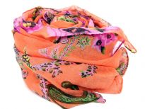 Flowers & Paisley Print in multi colors styles this sumptuous orange colored scarf woven from soft polyester. Bright colored scarf can enliven any kind of outfit its matched with. 100% polyester. Imported. Hand wash. 