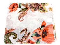 Floral & paisley print in multi colors styles this sumptuous white/green/red colored scarf woven from soft polyester. This scarf can enliven any kind of outfit its matched with. 100% polyester. Imported. Hand wash. 