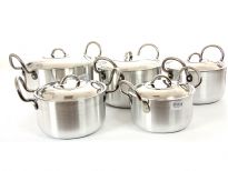 Aluminum Stock Pot Small 5 Pieces Set. Stainless Steel Lid with fixed knob. Riveted SS Handles for Long Life. 