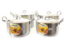 Aluminum Stock Pot Big 4 Pieces Set. Stainless Steel Lid with fixed knob. Riveted SS Handles for Long Life. 