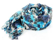 Venetian Blues saturate the lush floral print on a super soft, fringed wool scarf in Ivory color. Imported. Dry clean only.