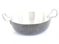 Aluminum Wok Pan coated on outside and Riveted Stainless Steel Handles for Long Life. 