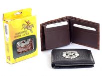 Embossed outer shell Genuine leather bi-fold men wallet with zinc metal fitting. 