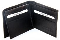 Carry your money in style. This genuine leather wallet has 9 credit card slots. Double bill bifold wallet with left flap. Left flaps reveals one ID window. As this is genuine leather, please be aware that there will be some small creases and nicks in the leather but the wallet are all brand new. 