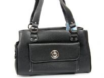 Faux Leather Double Handle Fashion Handbag with Top Zipper closing.