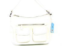 Front Double Pocket Fashion hobo bag has a top zipper closure and a single strap. Made of faux leather.