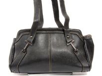 Faux Leather Double Handle Handbag with Top zipper closing..