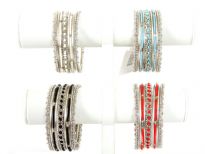Metal Bangles Size:2/10,(7 PCS set), Silver Plating, Opak Glass Beads, (12 Sets in Box) Colors: Black, Coral Red, Opak Turquoise