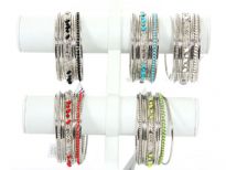 Metal Bangles ( 9 pieces set) (12 pieces Box) Colors - Turquoise, Black, Coral Red, Parrot Green, White
