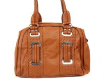 Double Handle Fashion Handbag with top zipper closure, metal accents and quilted detail. Made of PU (polyurethane).