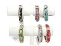 Folding Metal Bracelet with 12 PCS in Box, Silver Plating with Round Kundan work. Colors: Black, Turquoise, Crystal, Green, Red, Purple, Red  - 2 pieces each color in a box