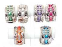 Folding Metal Bracelet Size: 1.5" Broad(12 PCS in Box) Silver Plating, Monalisa/Tr. Kundan, Color: Turquoise, Pink, Purple, P.Green, White, Orange