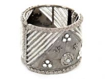 Metal Folding Bracelets, Silver/Kundan (6 Pieces in Box)Colors: Amethis, Grey, Csystal, Black OXO Polish