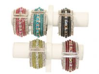Metal Folding Bracelet,( 12 PCS in Box) Silver Plating, Kundan Work, Colors: Turquoise, Black, Crystal, Red, Fuchsia, Green (2 PCS each)