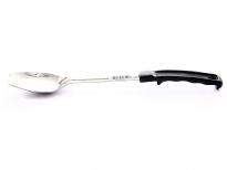 Stainless Steel 13 inches 3 sided basting spoon with plastic handle.
