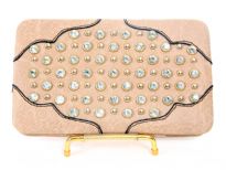 Faux Leather Rhinestones studded Metal frame clutch wallet.