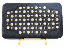 Faux Leather Rhinestones studded metal frame clutch wallet