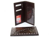 Crocodile embossed genuine leather double gun concho check book wallet with zipper pocket