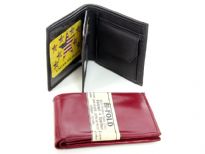 Double Bill Genuine Leather Mens Wallet with multiple clear slots for IDs. This wallet has 3 non-clear slots and 3 clear slots. There is a middle flap; and a slot of coins. As this is genuine leather, please be aware that there will be some small creases and nicks in the leather but the wallet are all brand new.