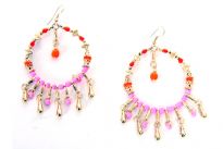 Golden Earrings with pink and red beads