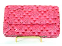 Rose Flower embossed snap button clutch wallet with front pocket