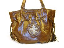 Fleur De Liz PVC Handbag which is very spacious and have double shoulder handle in contrast color. Logo in rhinestones & design on the front corners.