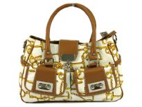 PVC Fashion Handbag with 2 front pockets, zipper closure & belt over it. It has 2 side pockets also.