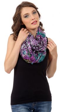 Leopard & Floral Print in Multi Colors Polyester Infinity Scarf which is stylish & lightweight to use all year around. Matches with any kind of outfit. Can be wrapped twice around the neck. 