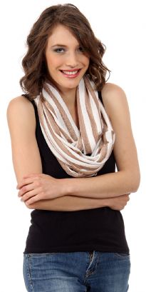Top off your look with this edgy texture infinity scarf which has lace-like stripes adding visual depth and the neutral hues make it easy to pair with any kind of outfit. Lightweight & soft to use all year around.