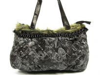 Snake print PU Fashion Handbag with faux fur trim on the top of the bag with zipper closure & double shoulder straps.