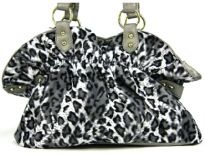 Animal Print Handbag in Velvet which is gathered close to the top of the bag. Spacious bag has double shoulder handle.