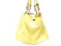 Designer Inspired Tote Shoulder Bag with a snap closure and a detachable double handle. Bag has a metallic texture. Made of PU (polyurethane).