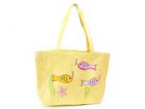 Straw bag hand crafted with beautiful fish and underwater designs. Made with a double handle and a top zipper closure. 