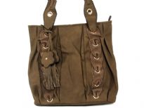 Faux leather double handle bag. Top zipper closing, inside side zipper pocket