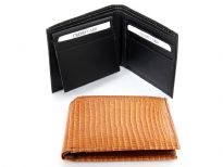 Carry your money in style. This is a Lizard embossed genuine cow leather bifold mens wallet. The outside shell is genuine cow-hide leather and the inside is faux leather. As this is genuine leather, please be aware that there will be some small creases and nicks in the leather but the wallet are all brand new. 
