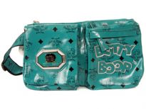 Printed PVC Betty Boop Licensed Waist Pouch with adjustable single strap. Made with PU(polyurethane) and zipper closures. 